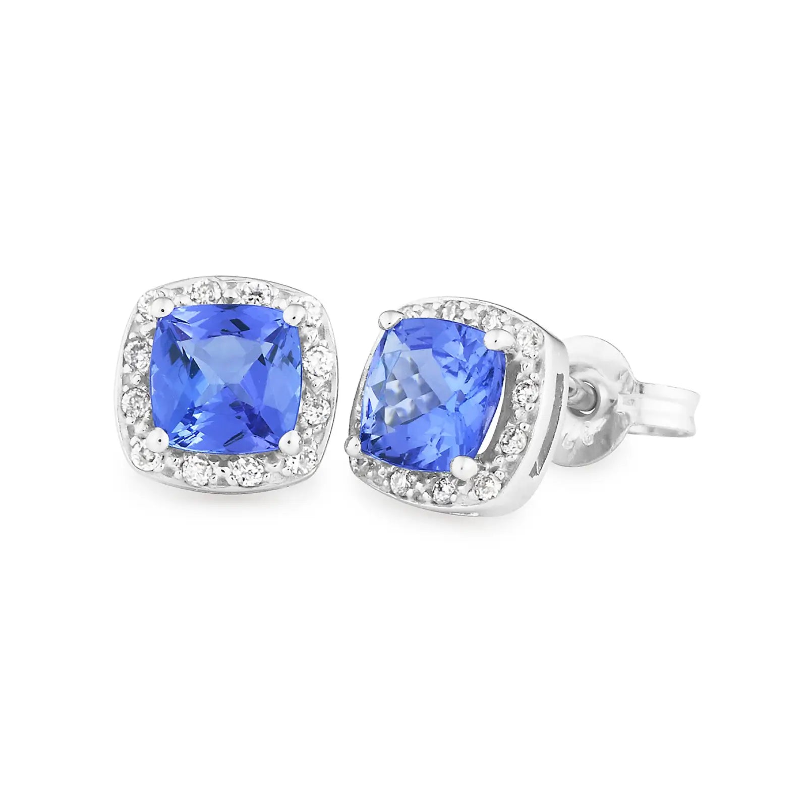 9ct White Gold Tanzanite & Diamond Stud Earrings