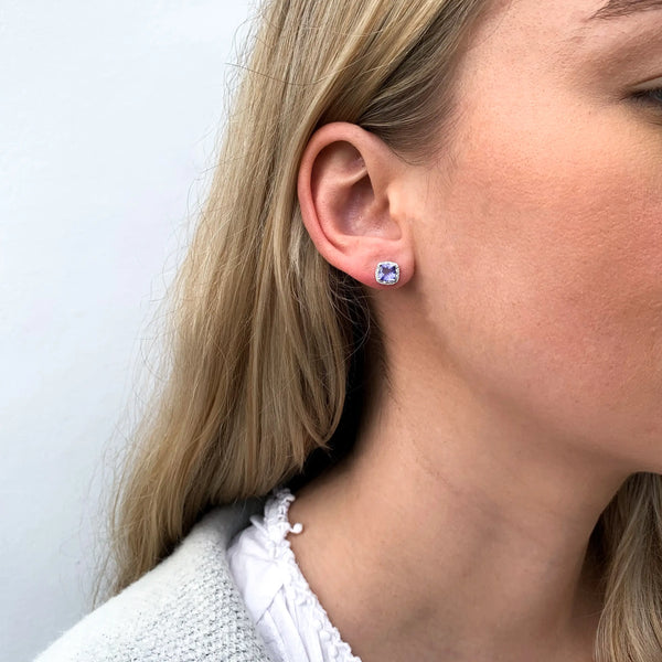 9ct White Gold Tanzanite & Diamond Stud Earrings - alternate view