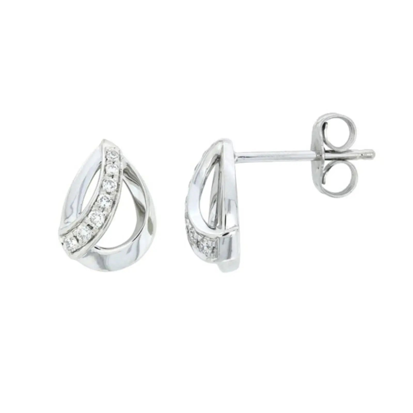 9ct White Gold Teardrop & Diamond Stud Earrings