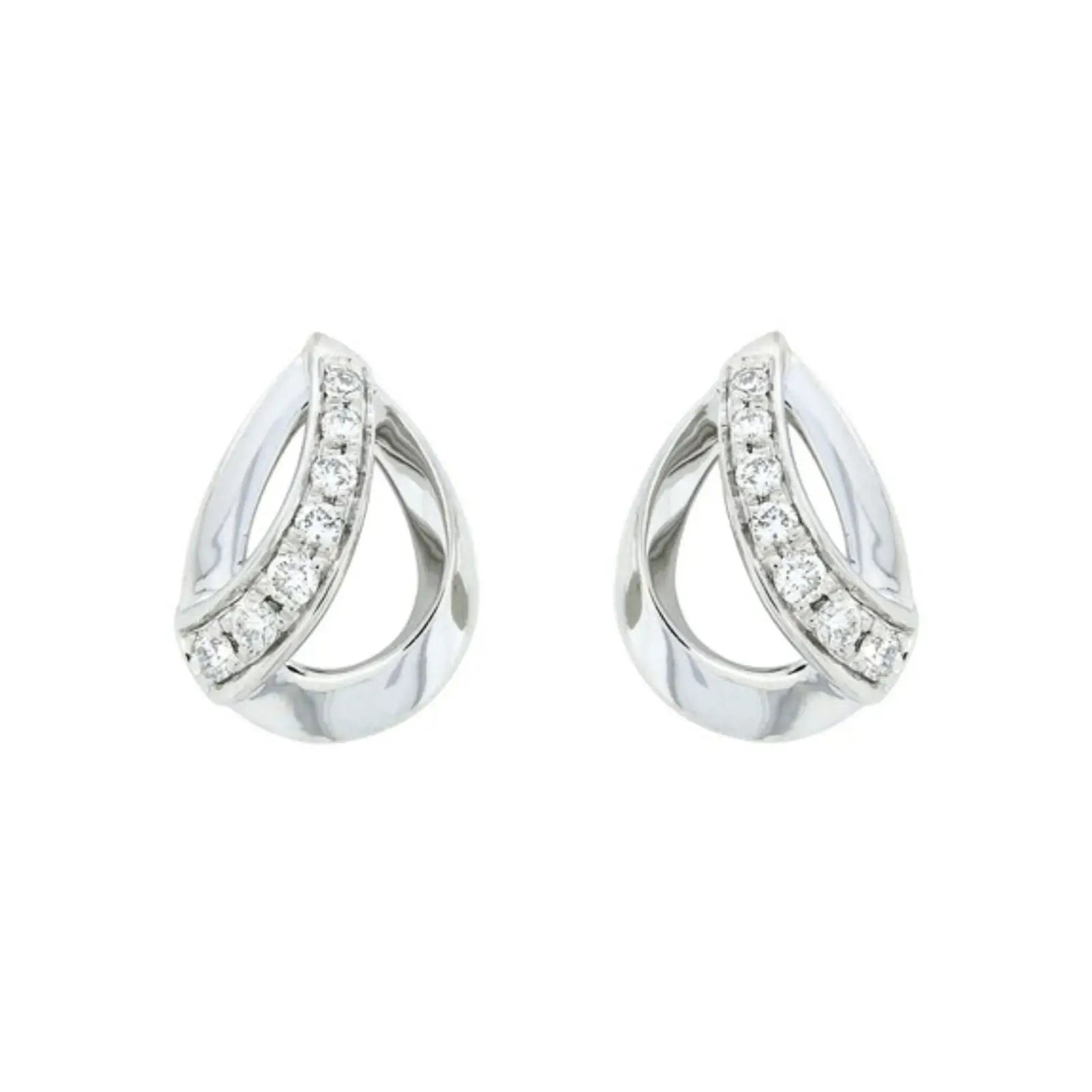 9ct White Gold Teardrop & Diamond Stud Earrings