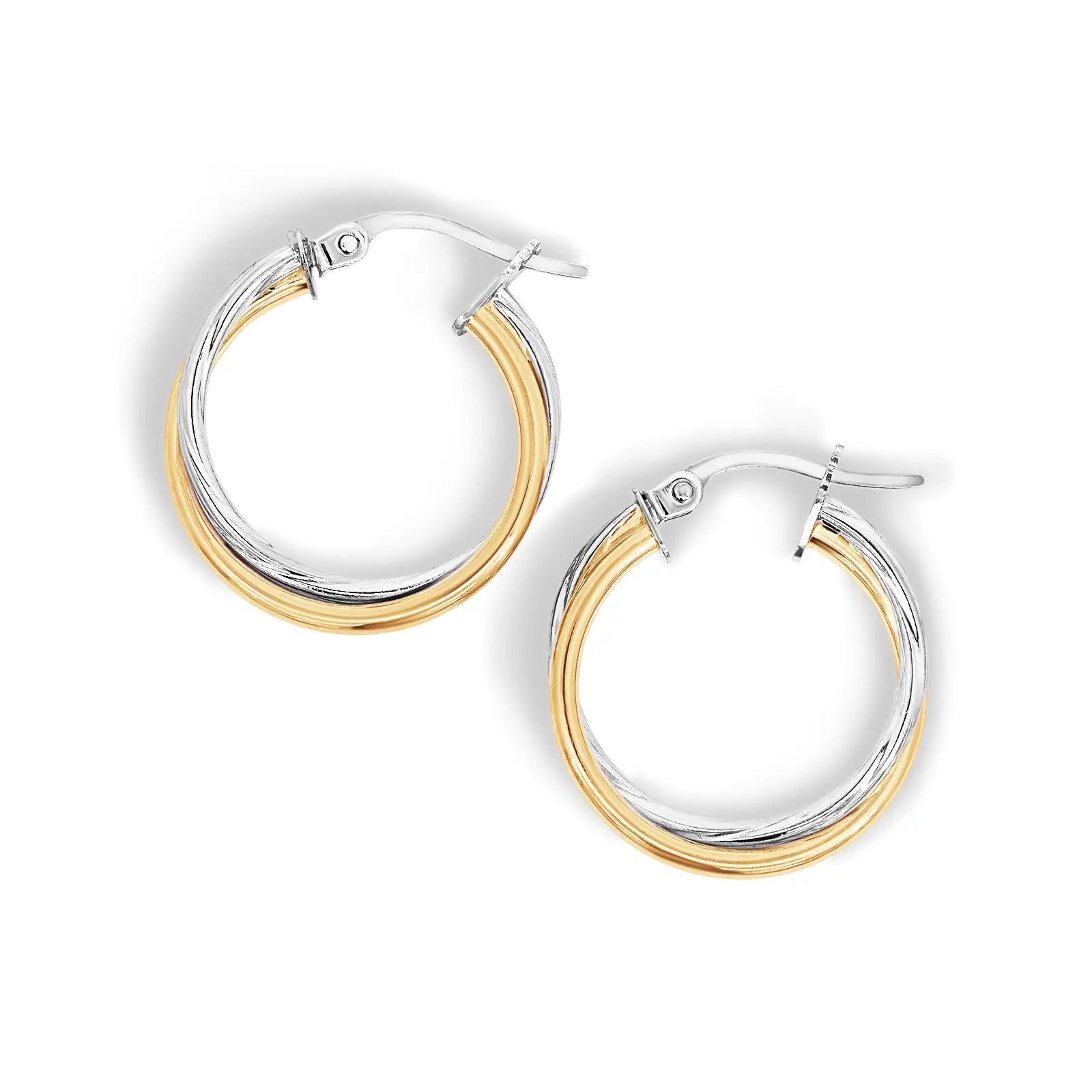 9ct Yellow And White Gold Twist Hoop Earrings