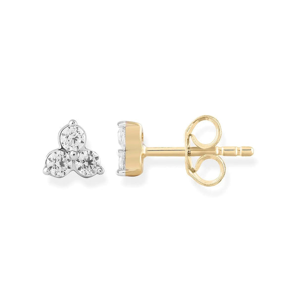 9ct Yellow Gold 3 Diamond Set Studs