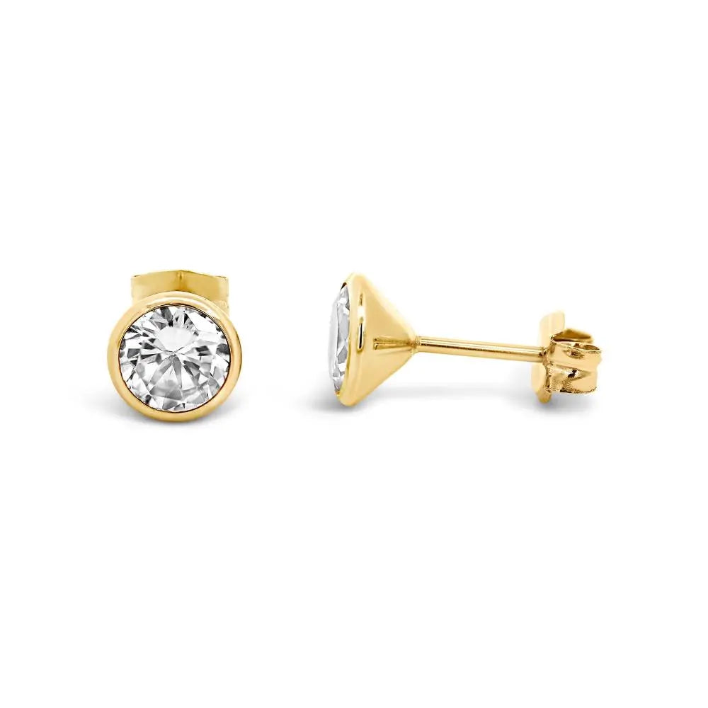 9ct Yellow Gold 6mm Round Tapered Cubic Zirconia Earrings