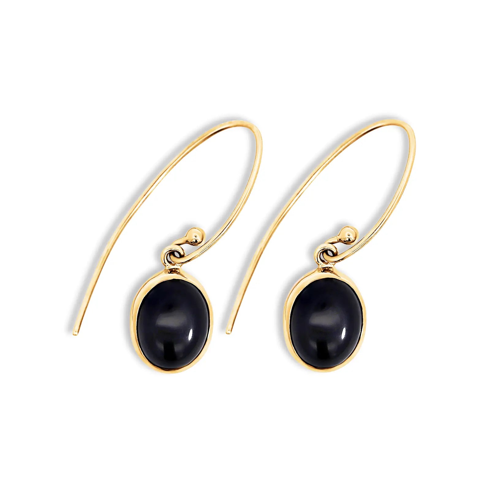 9ct Yellow Gold Bezel Onyx Drop Earrings