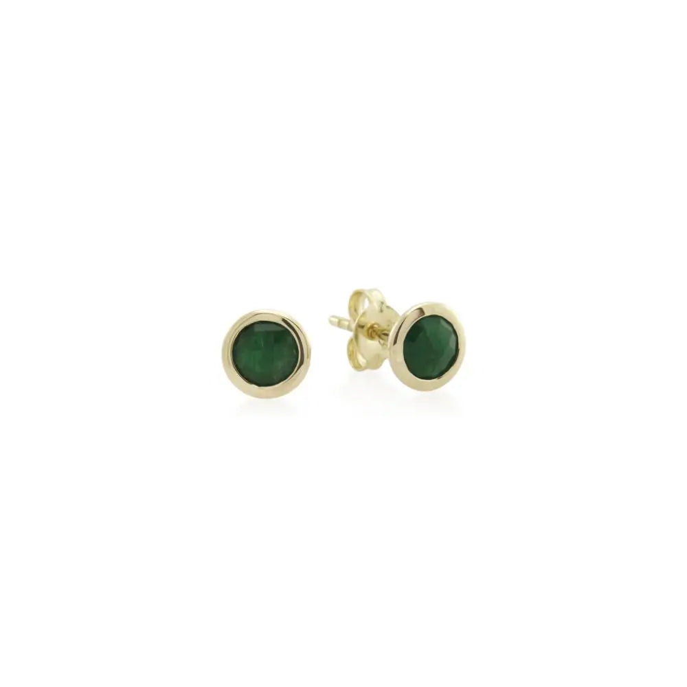 9ct Yellow Gold Bezel Set Emerald Stud Earring