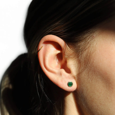 9ct Yellow Gold Bezel Set Emerald Stud Earring - alternate view