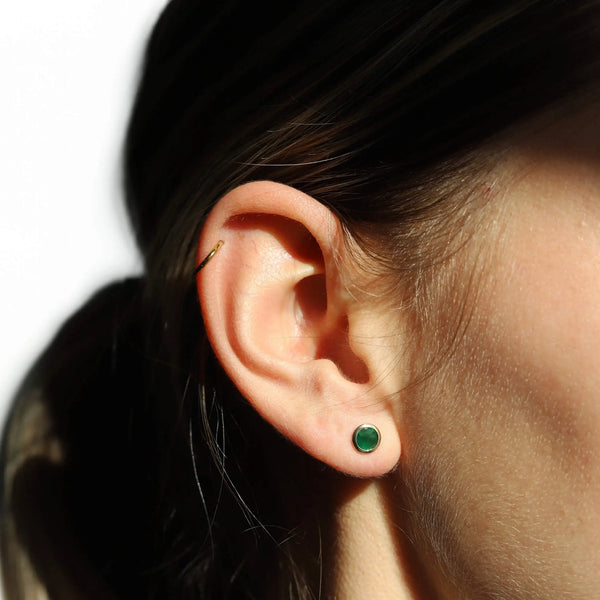 9ct Yellow Gold Bezel Set Emerald Stud Earring - alternate view