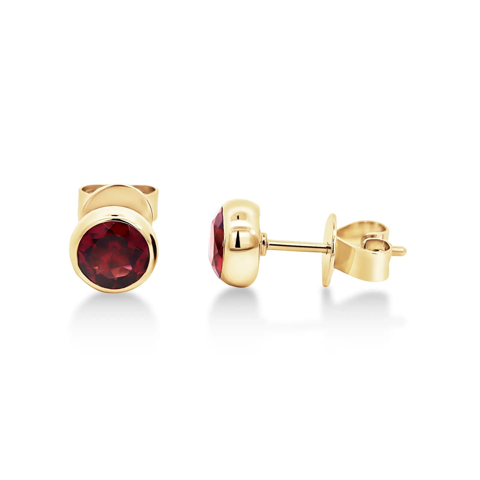 9ct Yellow Gold Bezel Set Garnet Stud Earrings