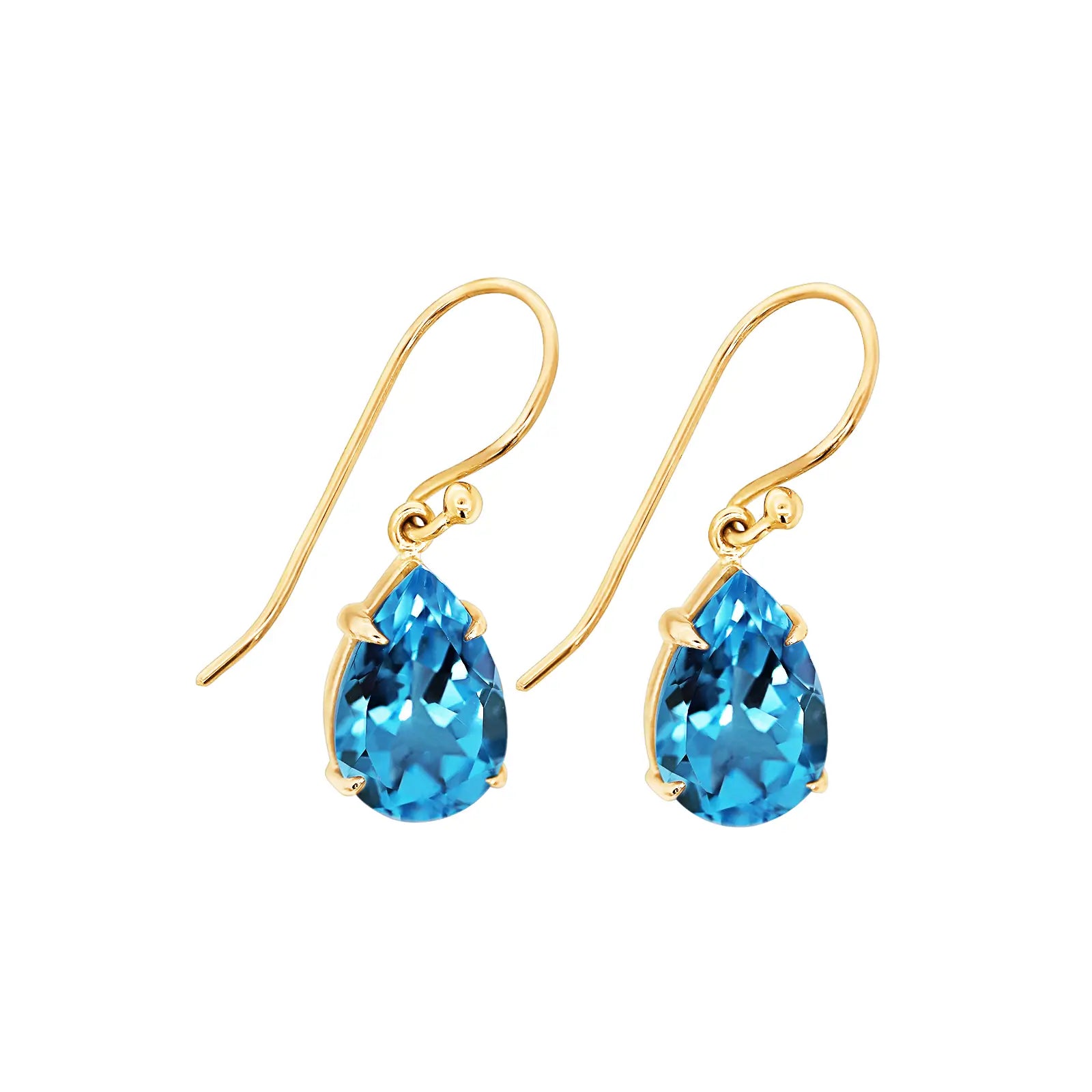 9ct Yellow Gold Blue Topaz Pear Shape Drop Earrings