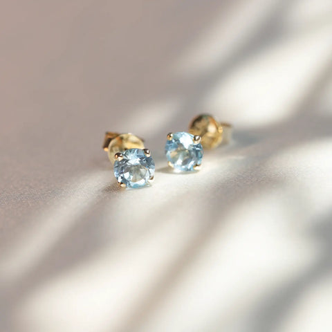 9ct Yellow Gold Blue Topaz Stud Earrings - alternate view