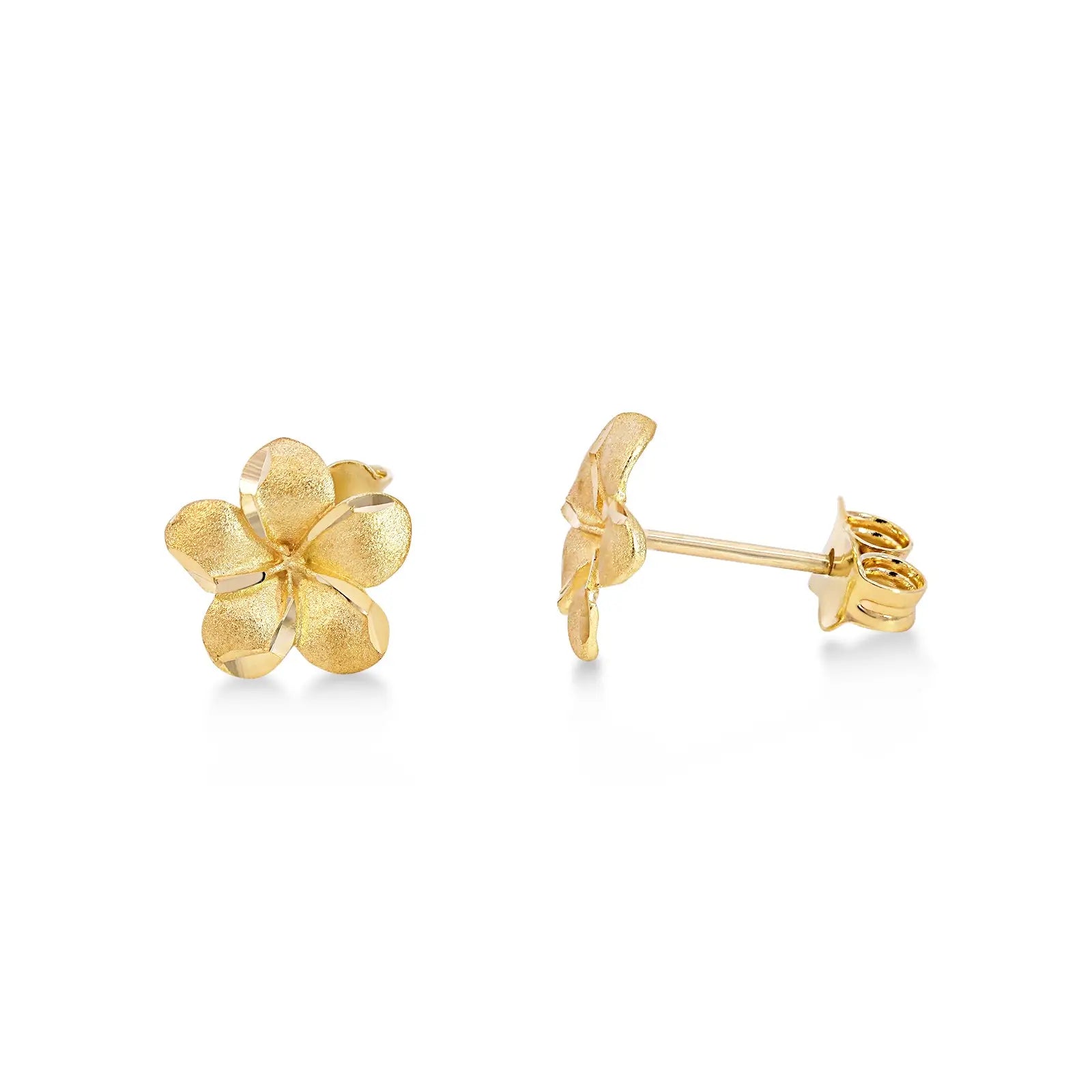 9ct Yellow Gold Brushed Gold Flower Stud Earrings