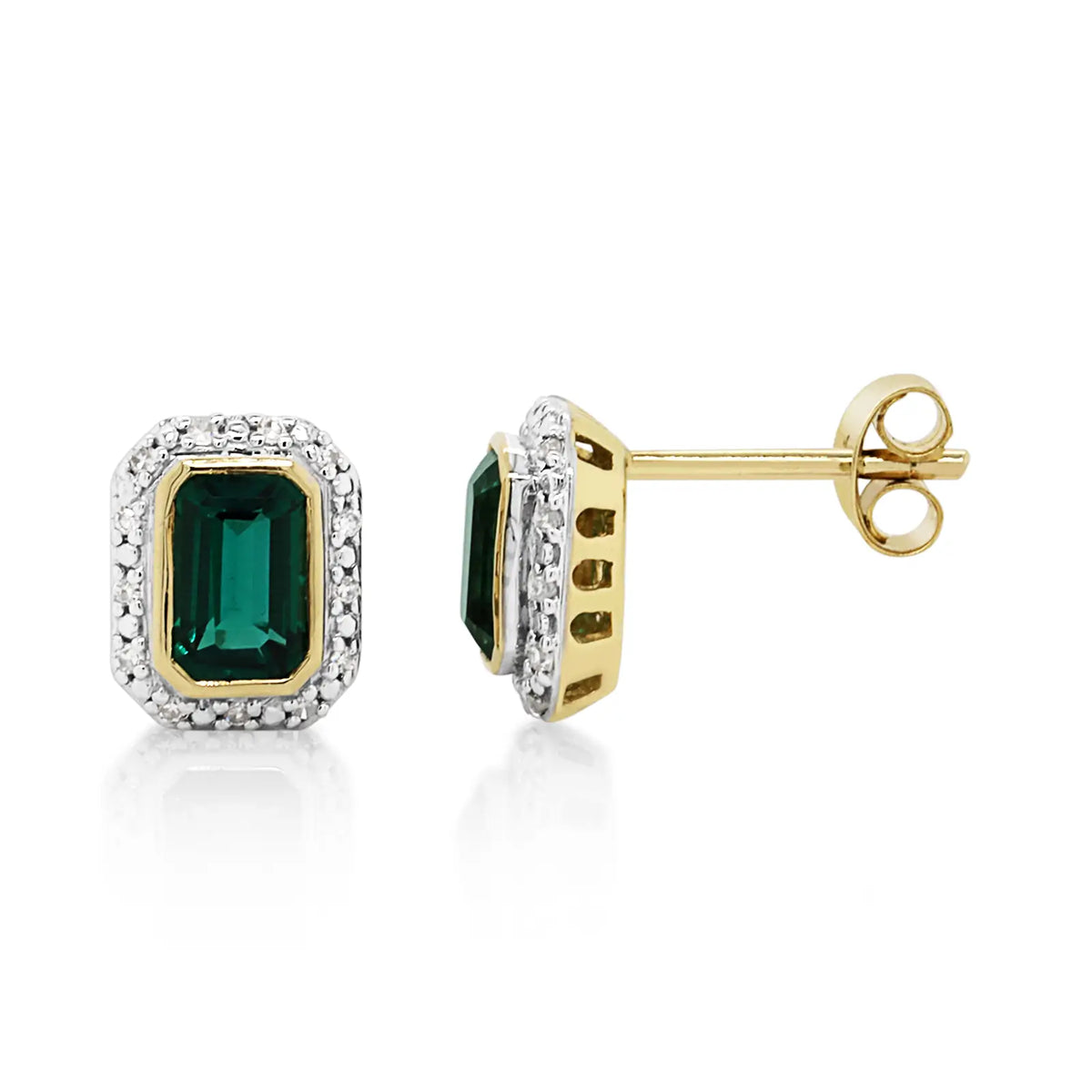 9ct Yellow Gold Created Emerald & Diamond Earrings