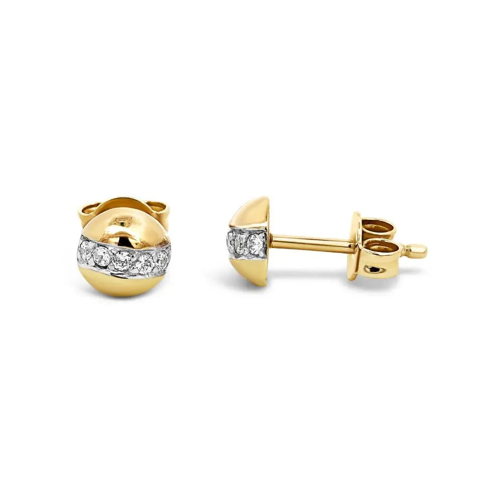 9ct Yellow Gold Cubic Zirconia Half Dome Stud Earrings