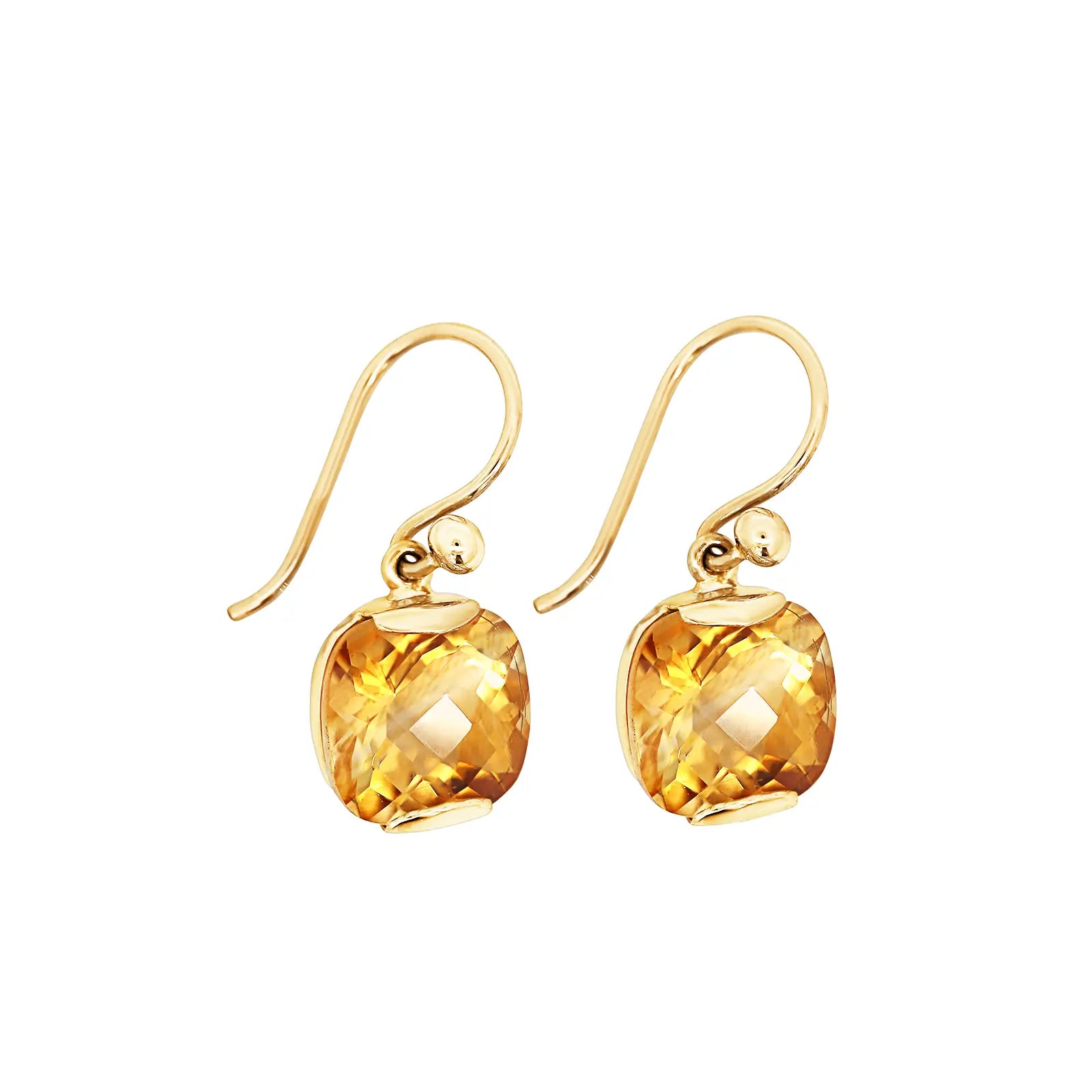 9ct Yellow Gold Cushion Cut Citrine Earrings