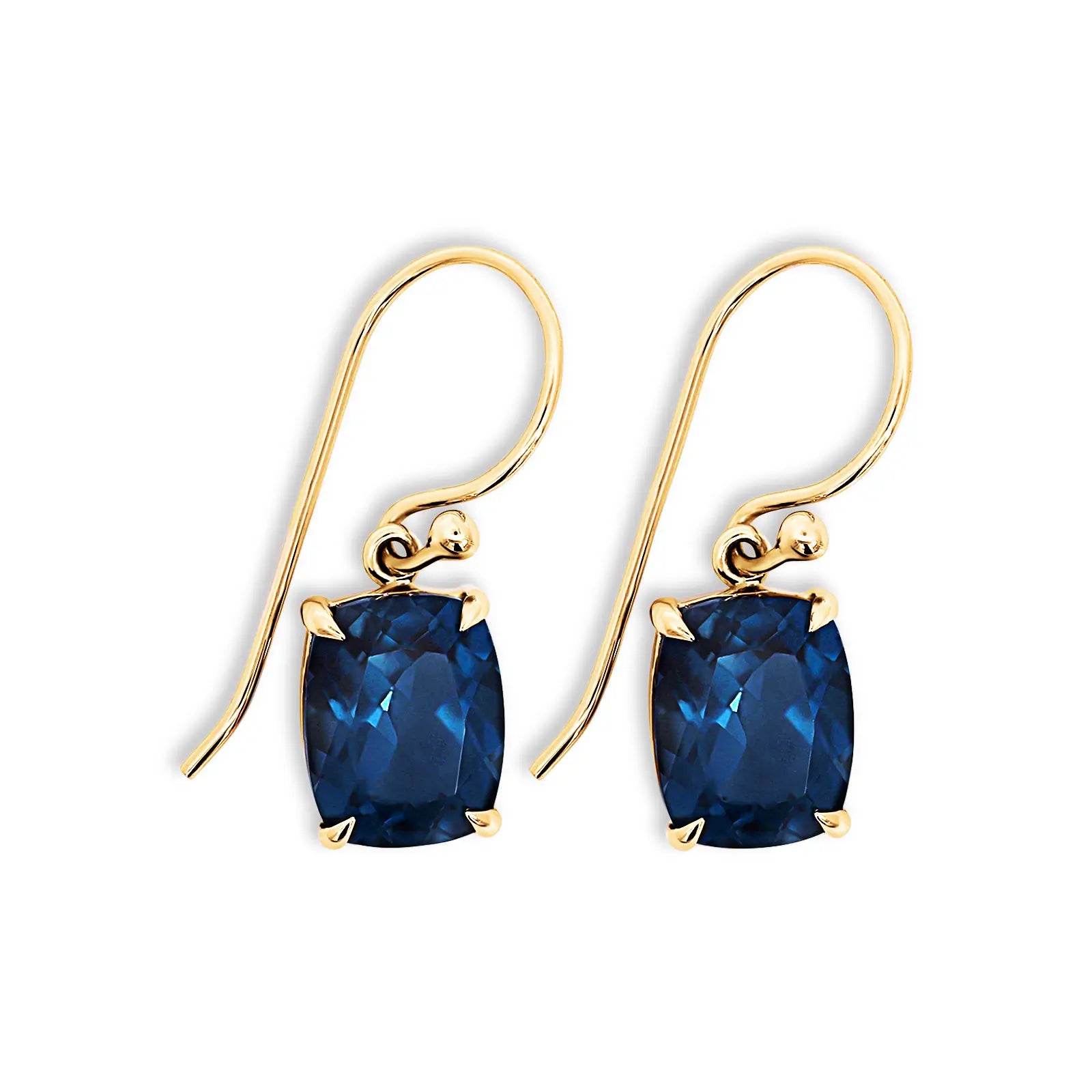 9ct Yellow Gold Cushion Cut London Blue Topaz Drop Earrings