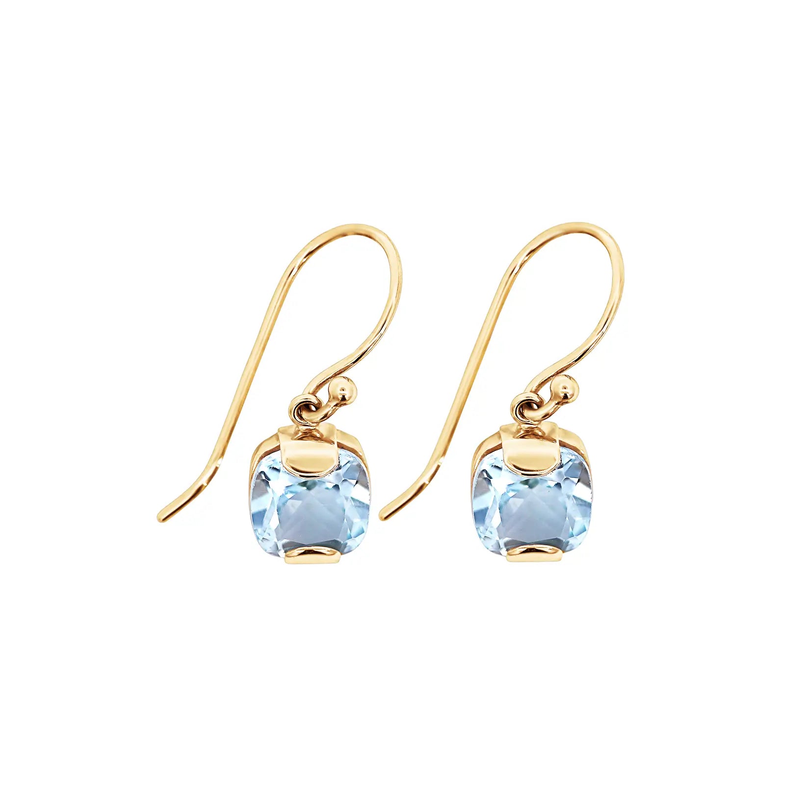 9ct Yellow Gold Cushion Cut Sky Blue Topaz Drop Earrings