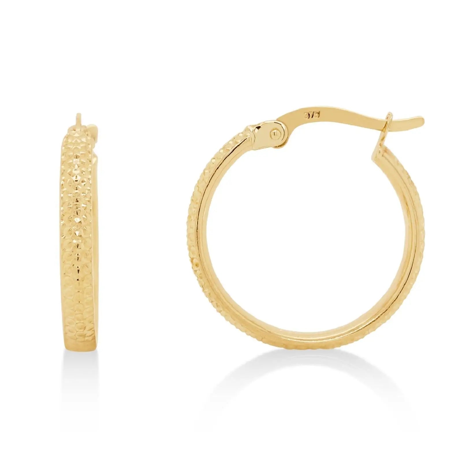 9ct Yellow Gold Diamond Cut Hoops