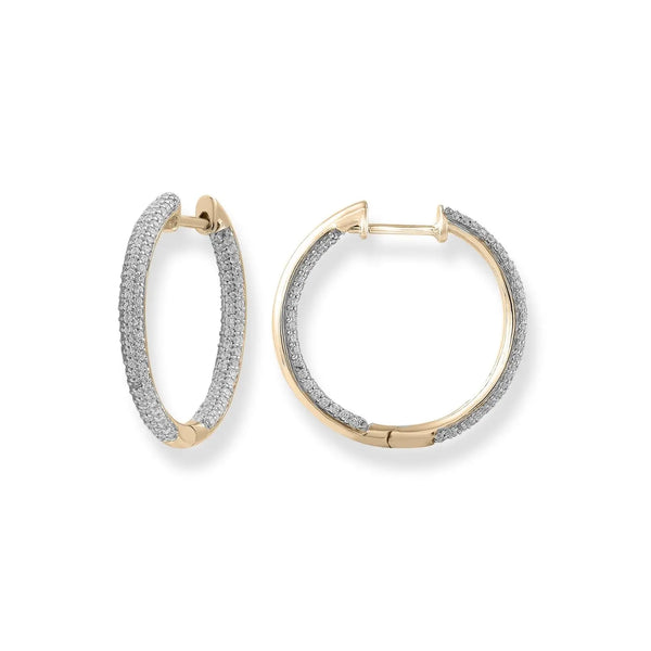 9ct Yellow Gold Diamond Set Inner & Outer Hoops