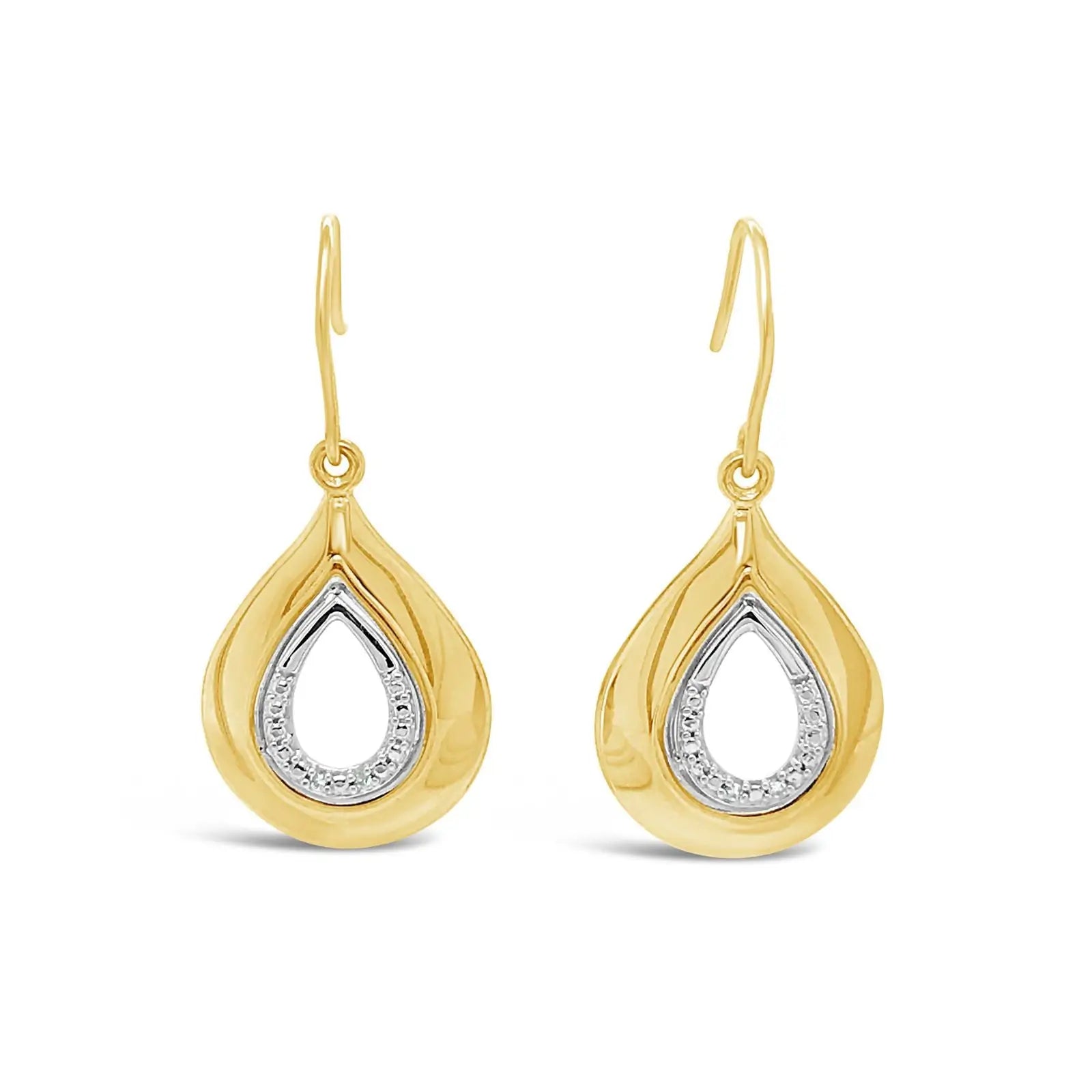 9ct Yellow Gold Diamond Set Teardrop Hook Earrings