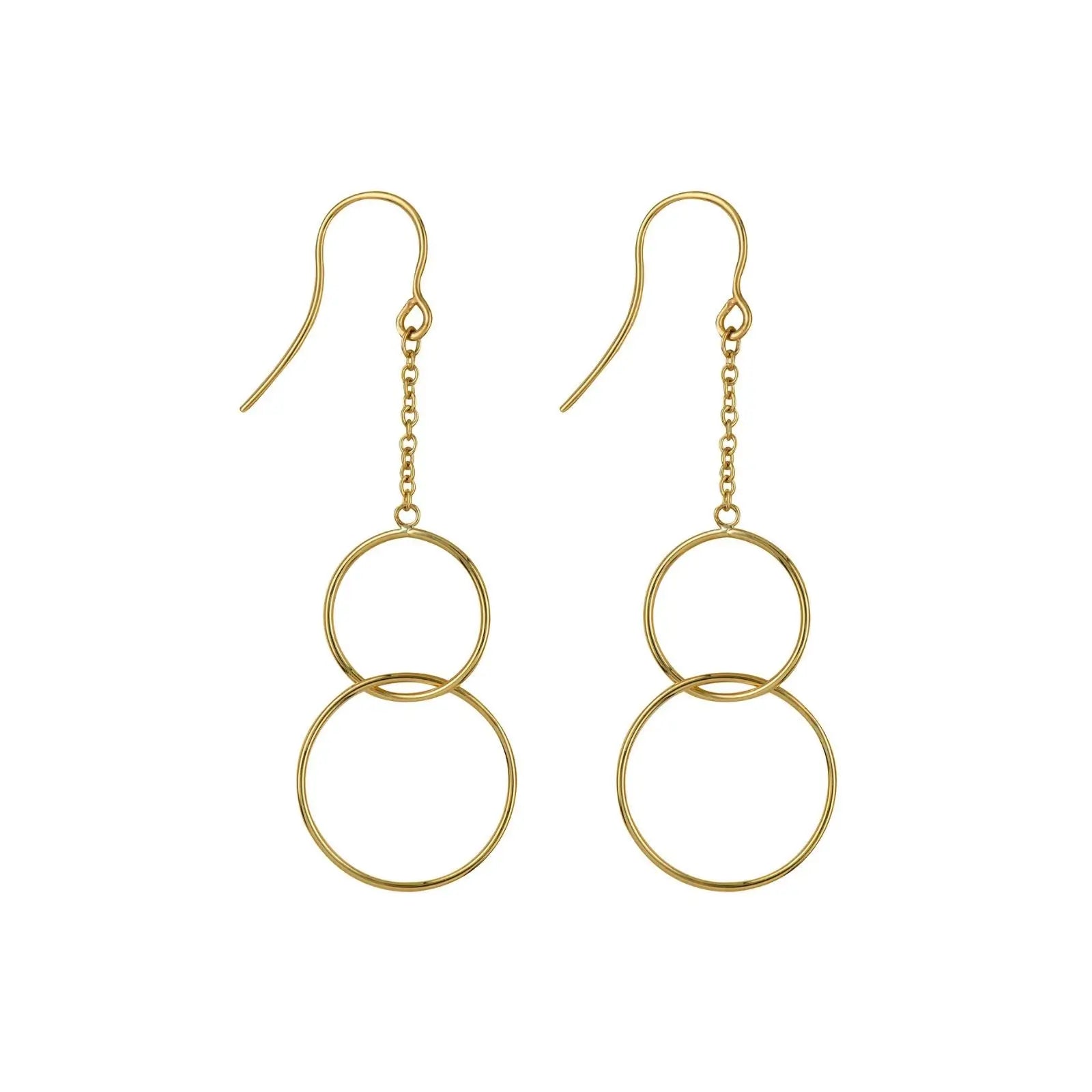 9ct Yellow Gold Double Circle Hook Earrings 55mm drop