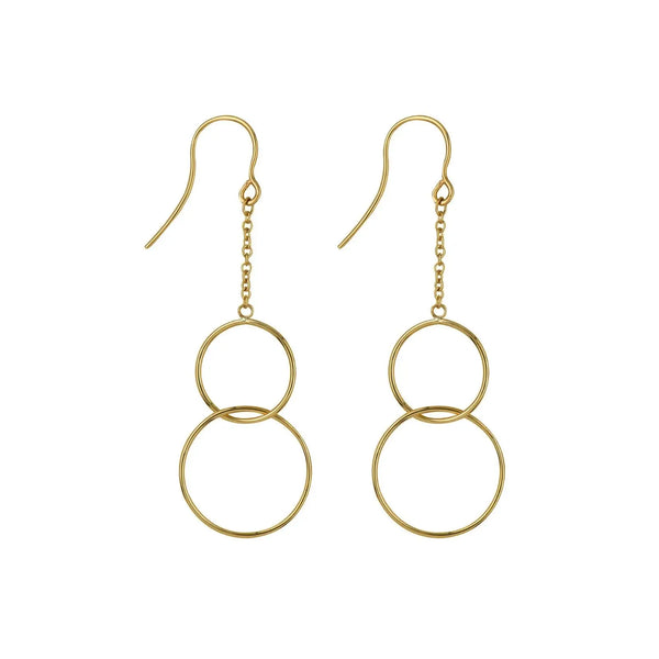 9ct Yellow Gold Double Circle Hook Earrings 55mm drop