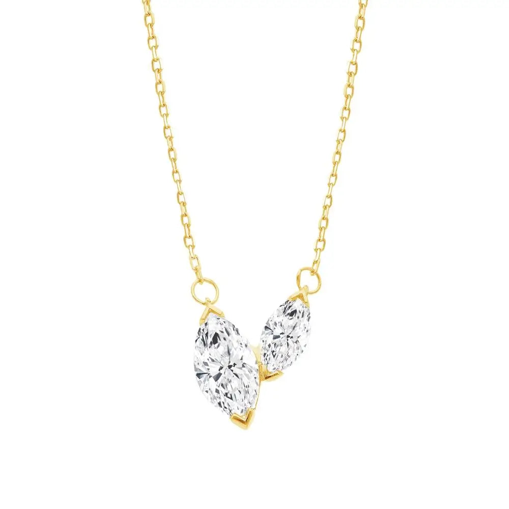 9ct Yellow Gold Double Marquise Lab Grown Diamond Necklace