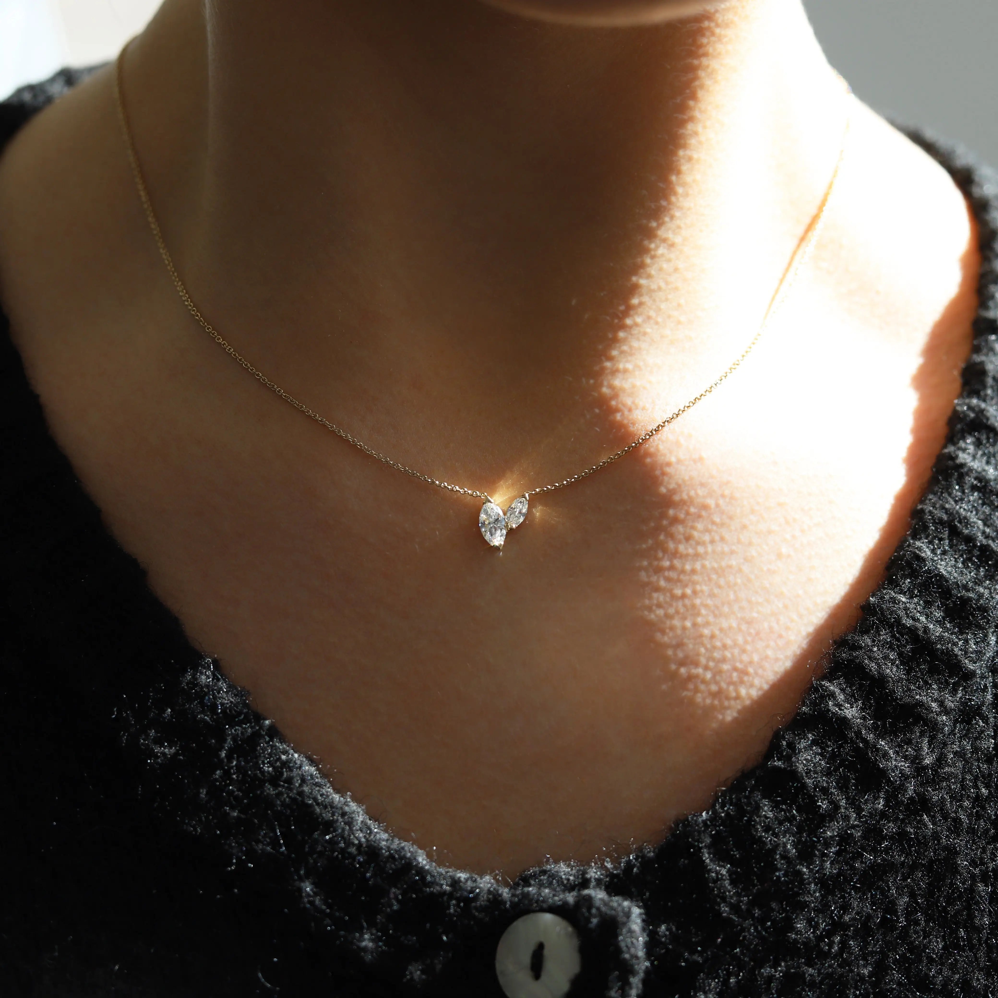 9ct Yellow Gold Double Marquise Lab Grown Diamond Necklace