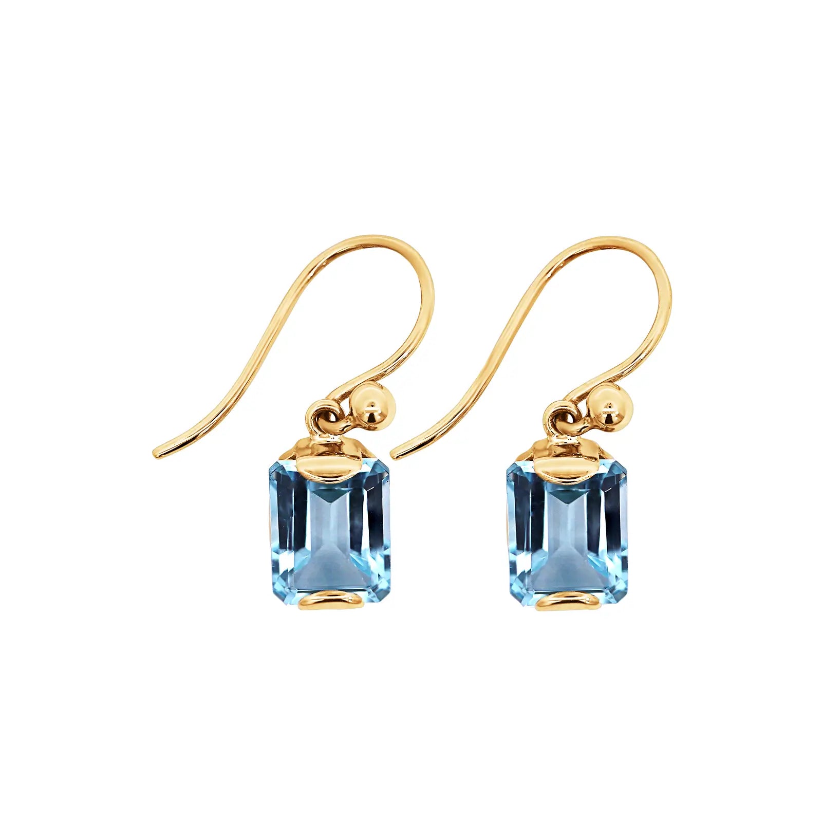 9ct Yellow Gold Emerald Cut Blue Topaz Drop Earrings