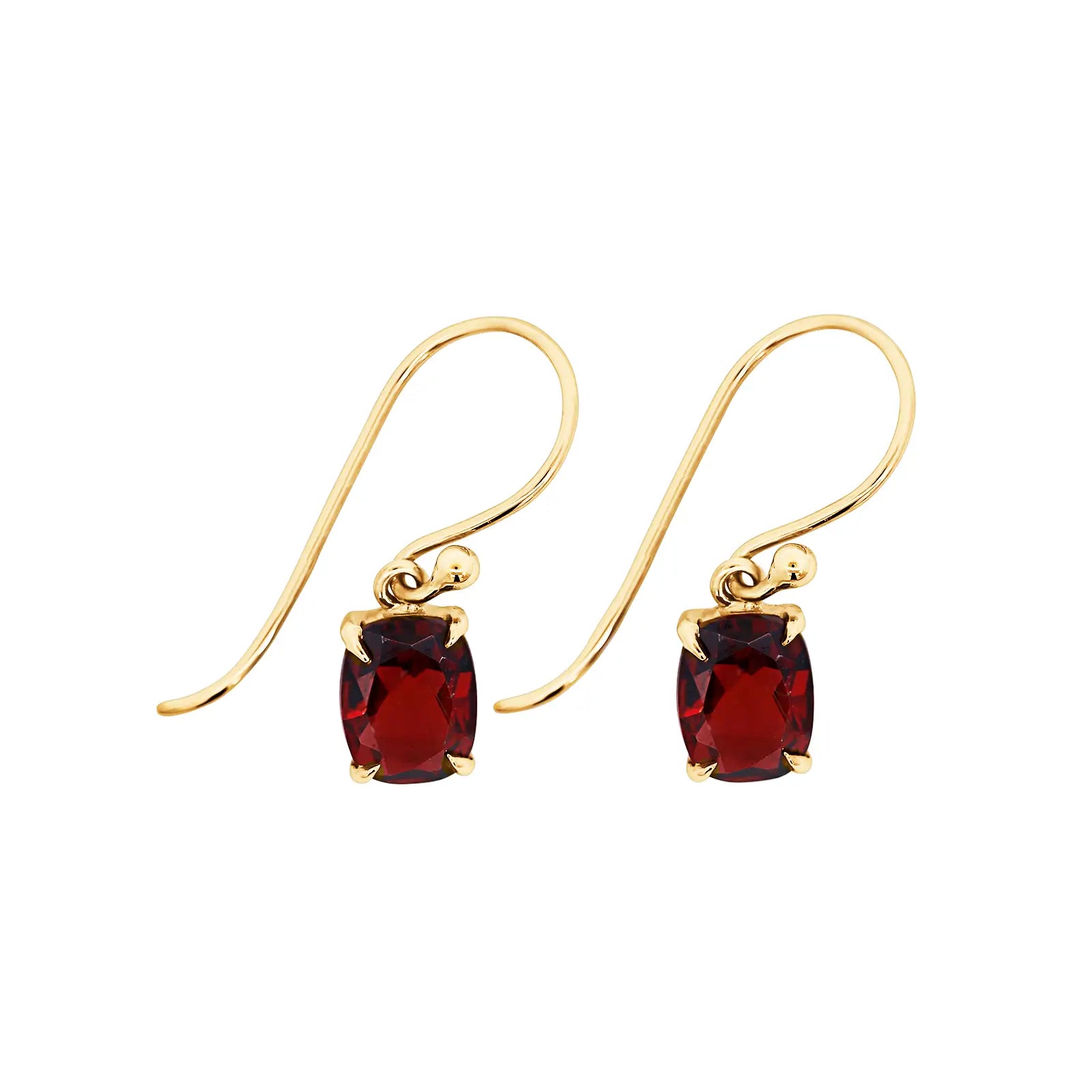 9ct Yellow Gold Emerald Cut Garnet Drop Earrings