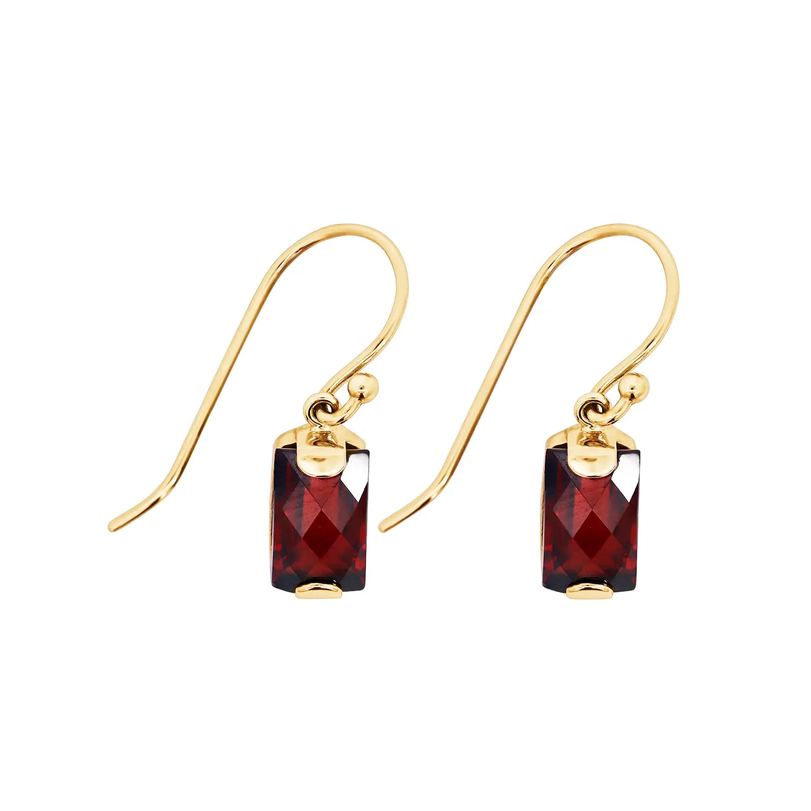 9ct Yellow Gold Emerald Cut Garnet Drop Earrings