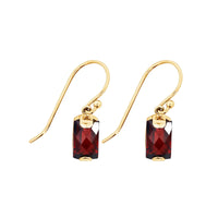9ct Yellow Gold Emerald Cut Garnet Drop Earrings