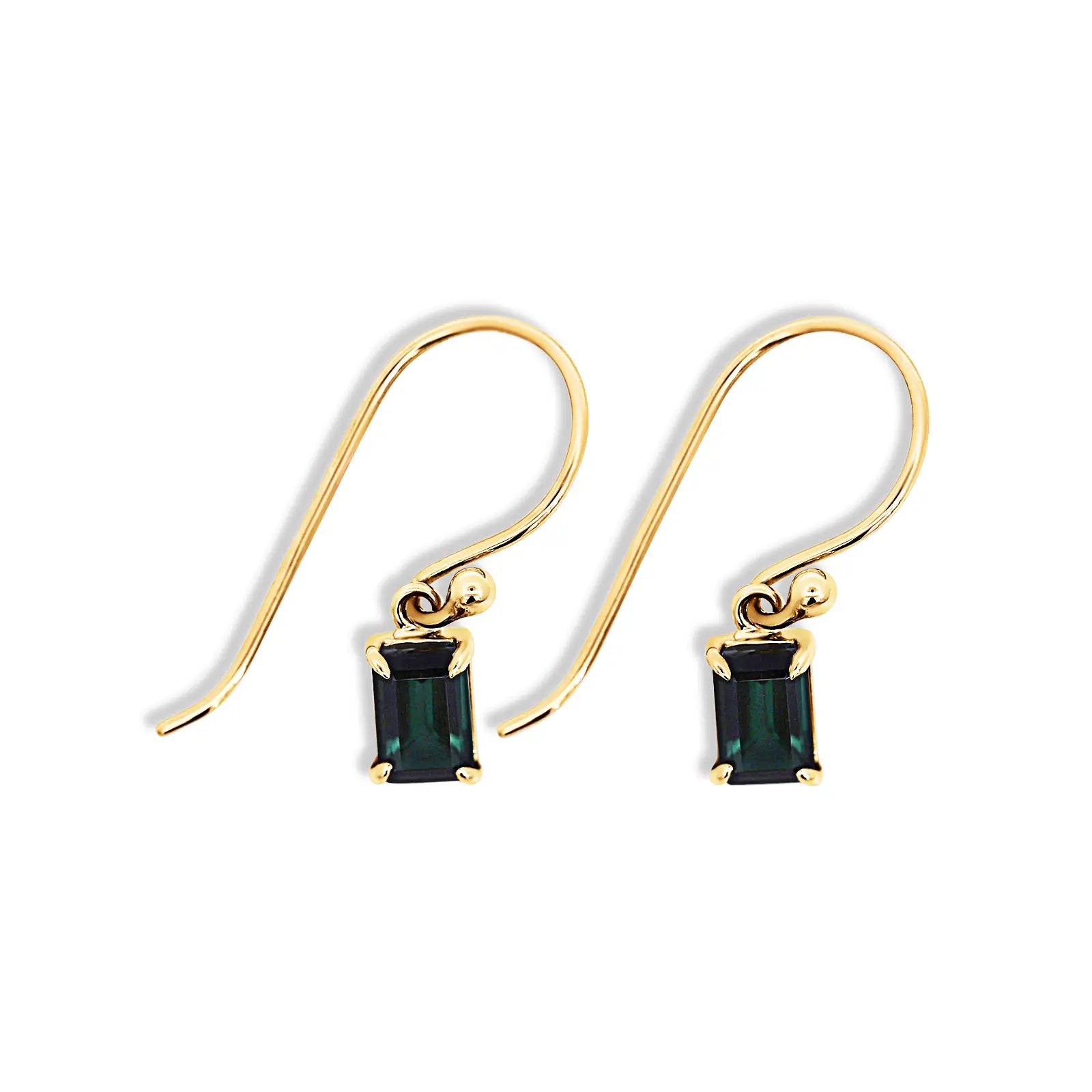 9ct Yellow Gold Emerald Cut Tourmaline Drop Earrings