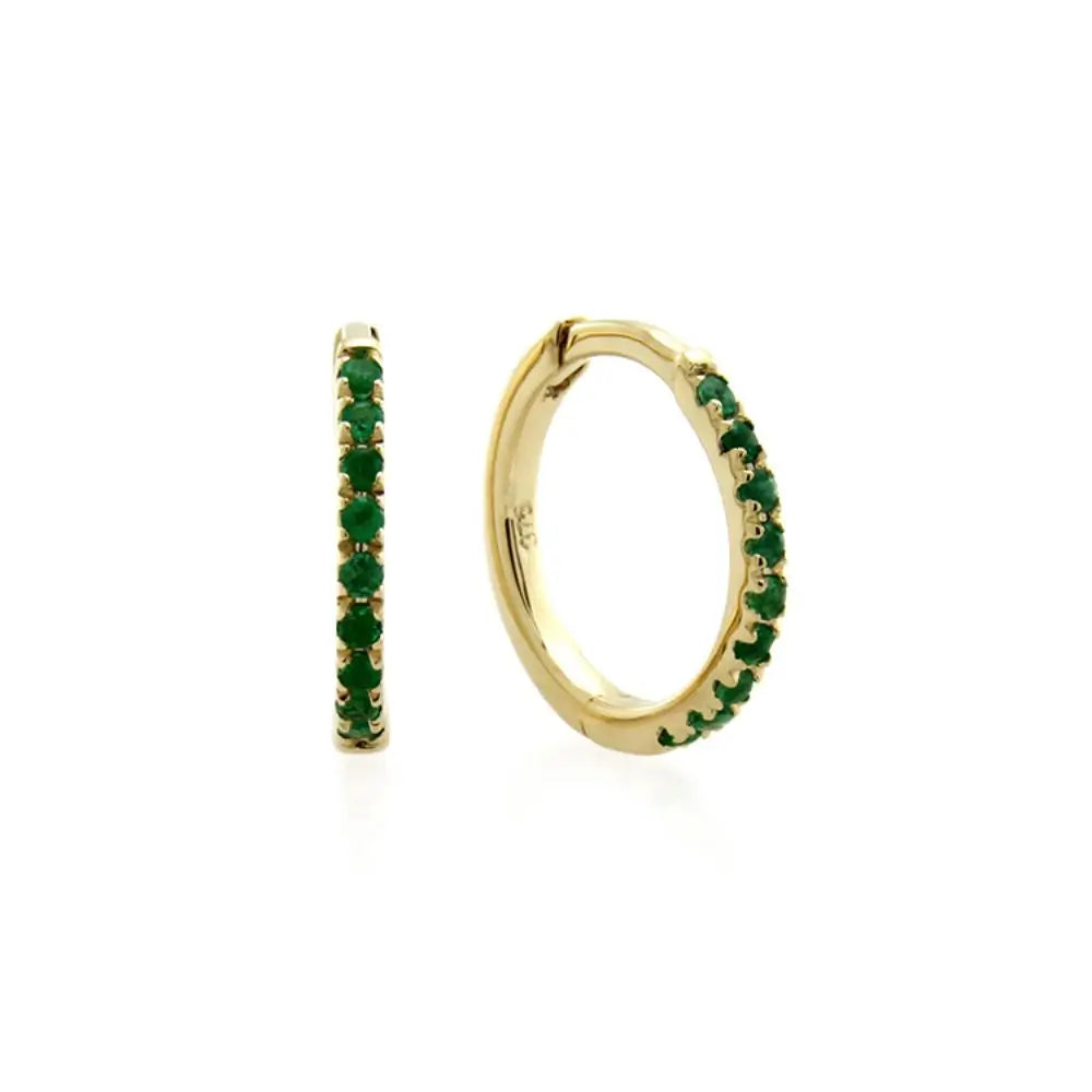 9ct Yellow Gold Emerald Set Huggie Earrings