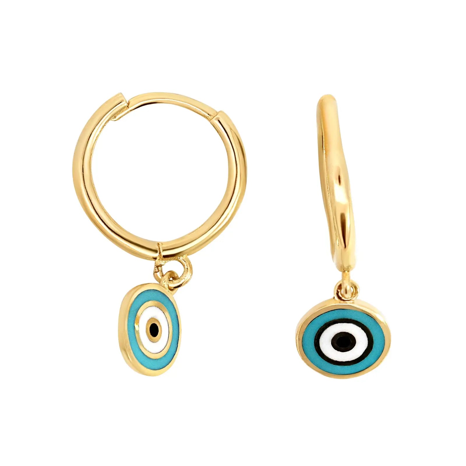 9ct Yellow Gold Enamel Evil Eye Huggies Earrings