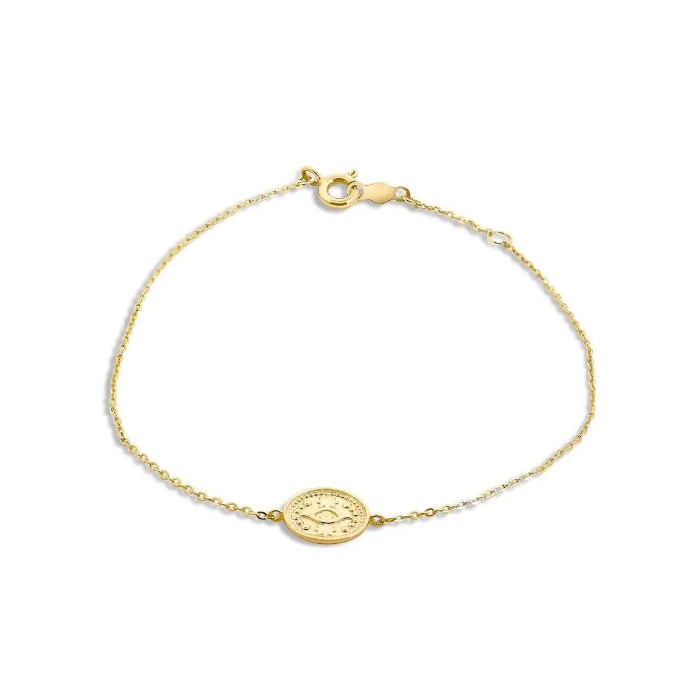 9ct Yellow Gold Evil Eye Medallion Bracelet