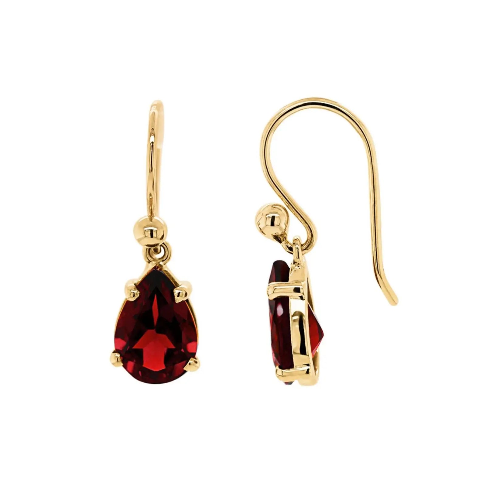 9ct Yellow Gold Garnet Drop Earrings