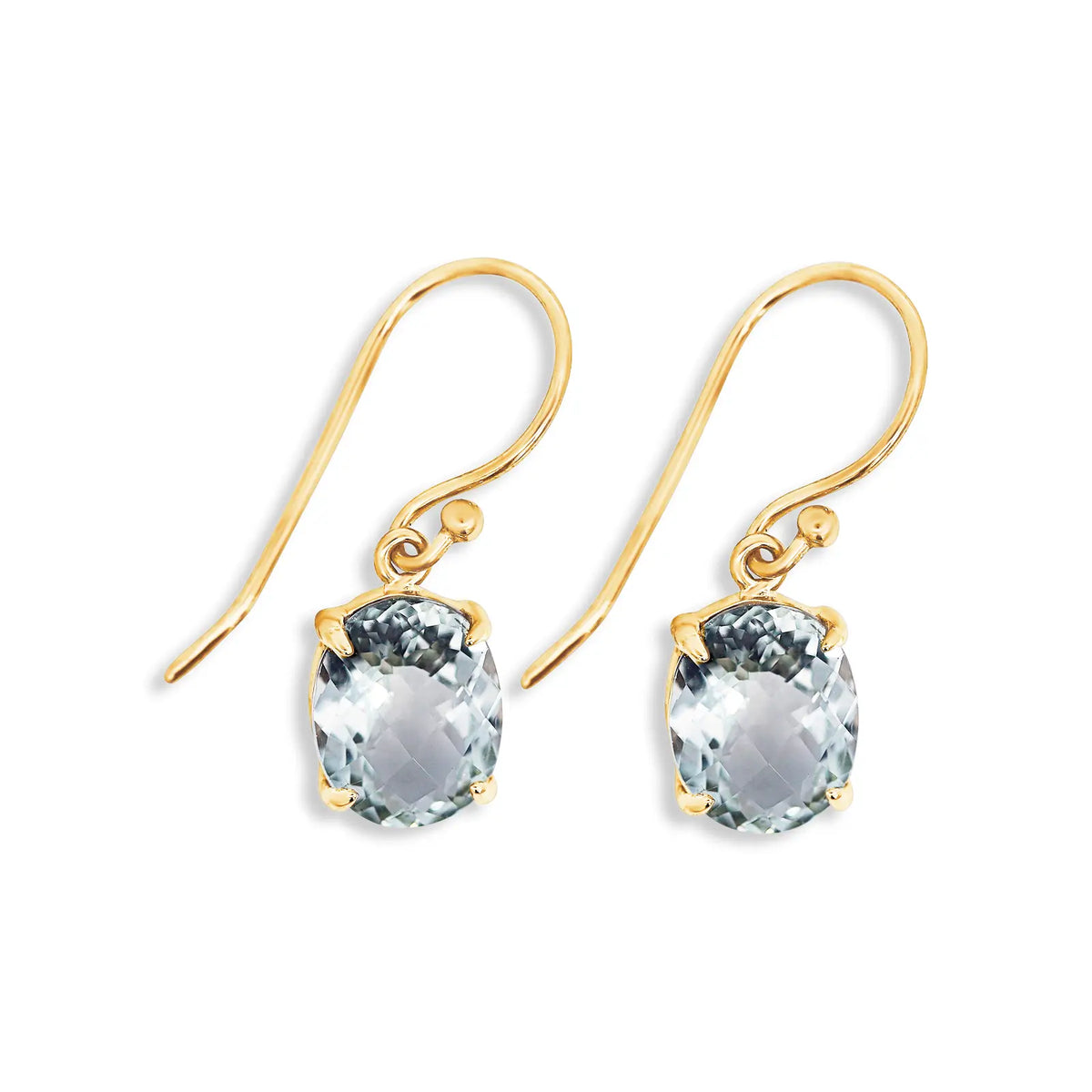 9ct Yellow Gold Green Amethyst Oval Drop Earrings