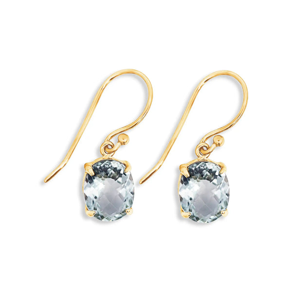 9ct Yellow Gold Green Amethyst Oval Drop Earrings