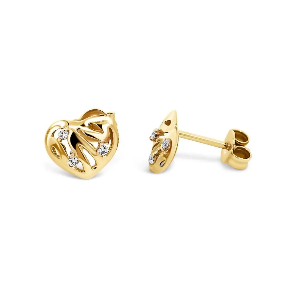 9ct Yellow Gold Heart Earrings With Cubic Zirconia