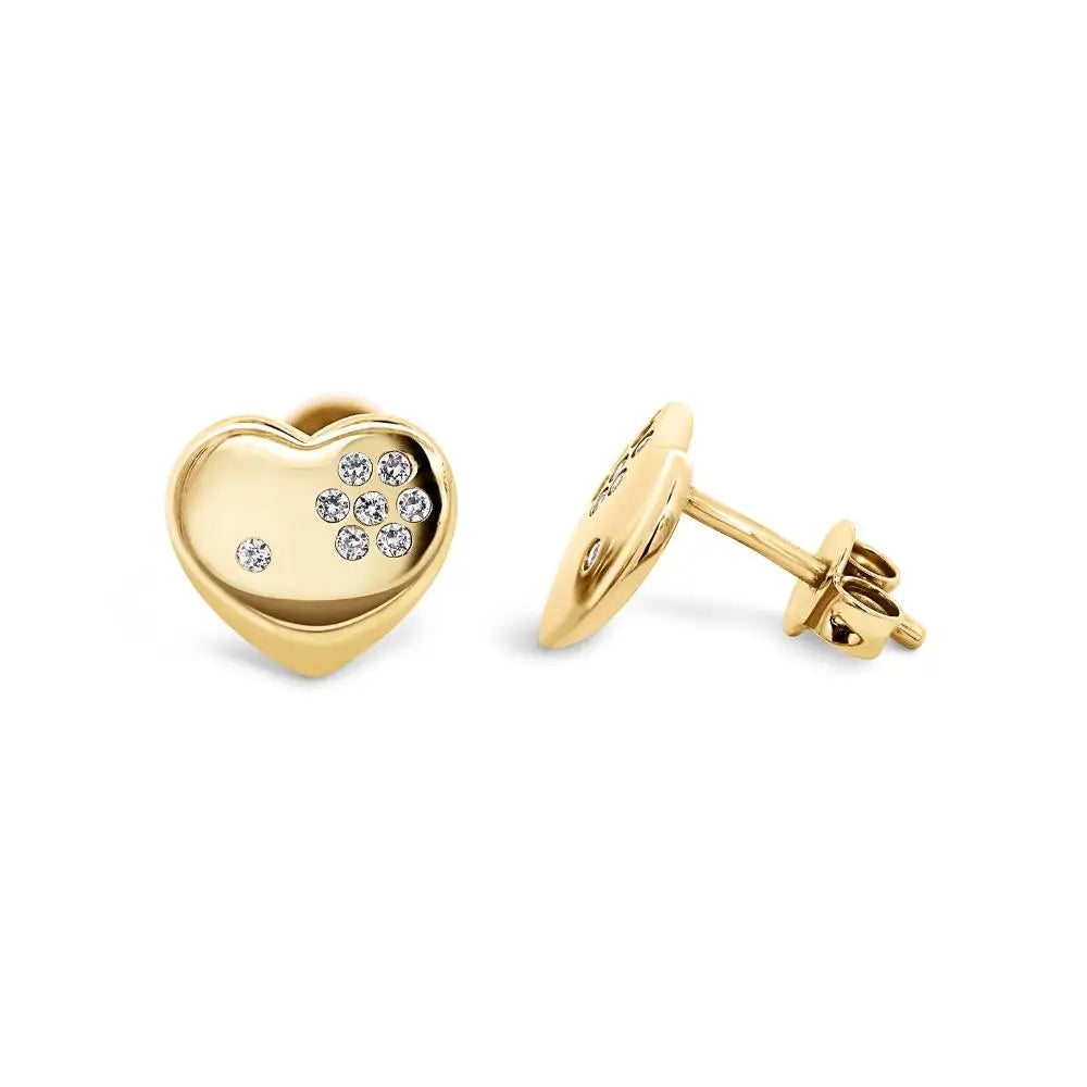 9ct Yellow Gold Heart Earrings With Cubic Zirconia Flower