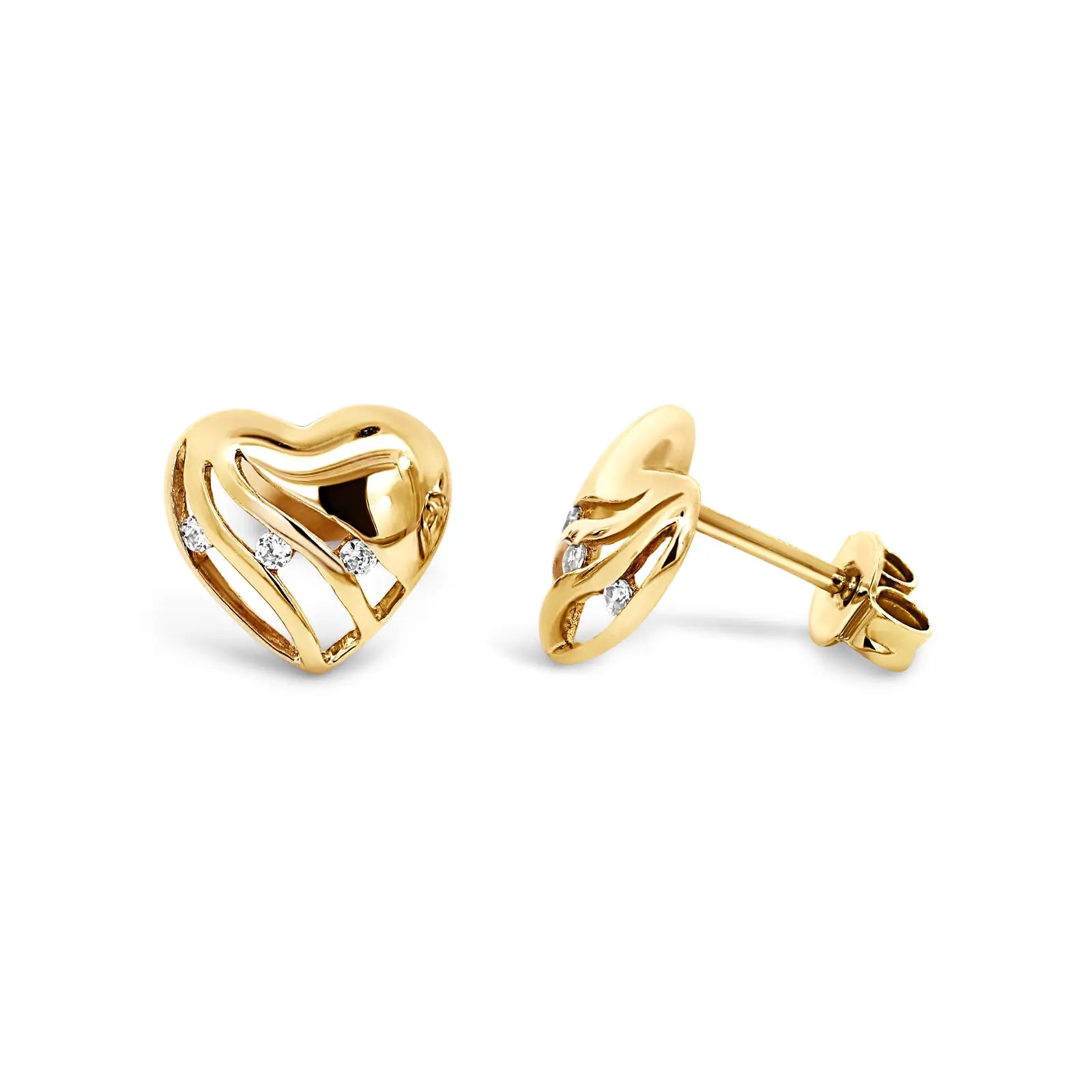 9ct Yellow Gold Heart Stud Earrings Set With Cubic Zirconia