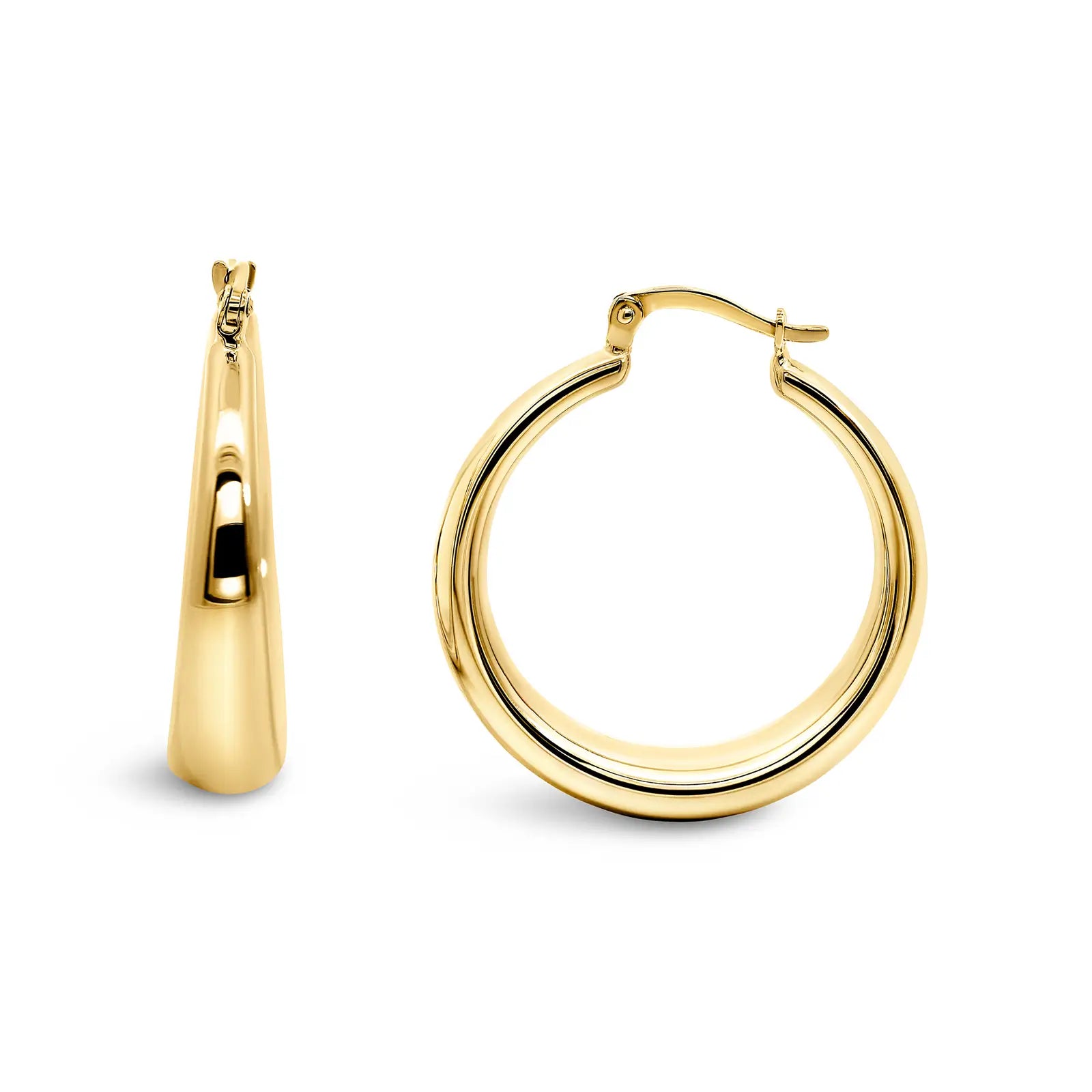 9ct Yellow Gold Hollow Tapered Round Hoop Earrings