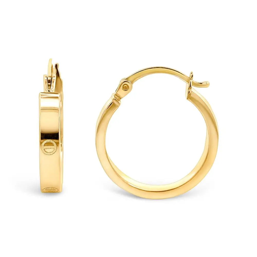 9ct Yellow Gold Hoop Earrings with Engraved Screwhead Design