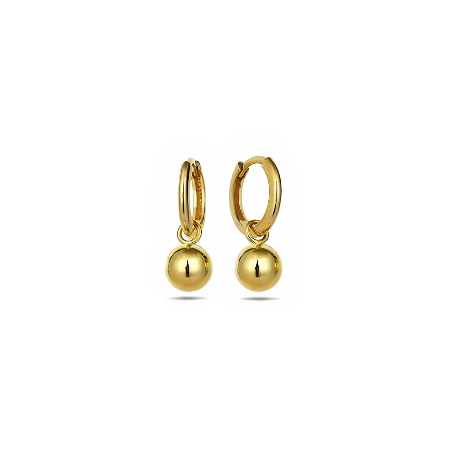 9ct Yellow Gold Huggie Earring With Small Ball Drop