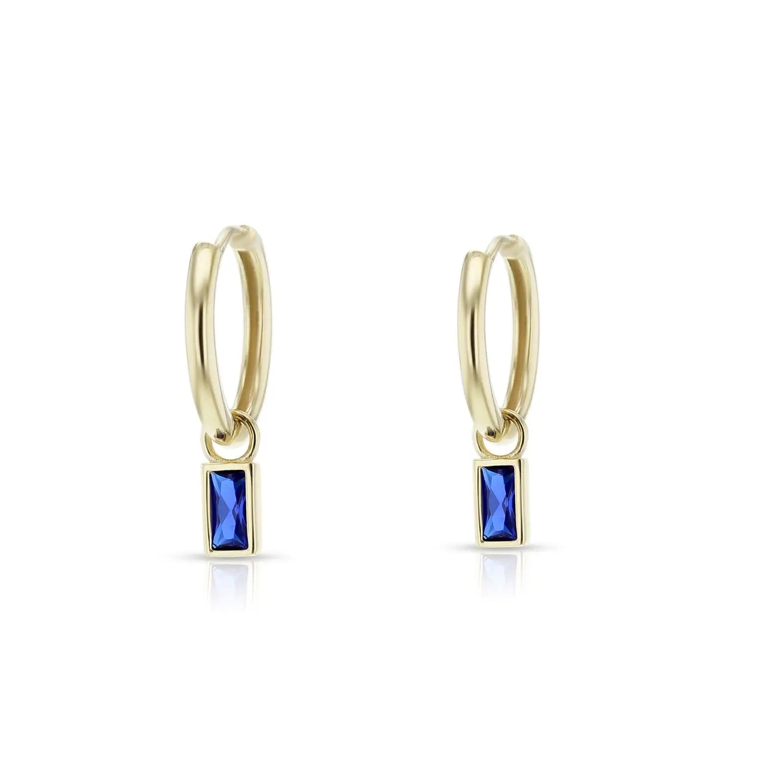 9ct Yellow Gold Huggies With Synthetic Sapphire Drop