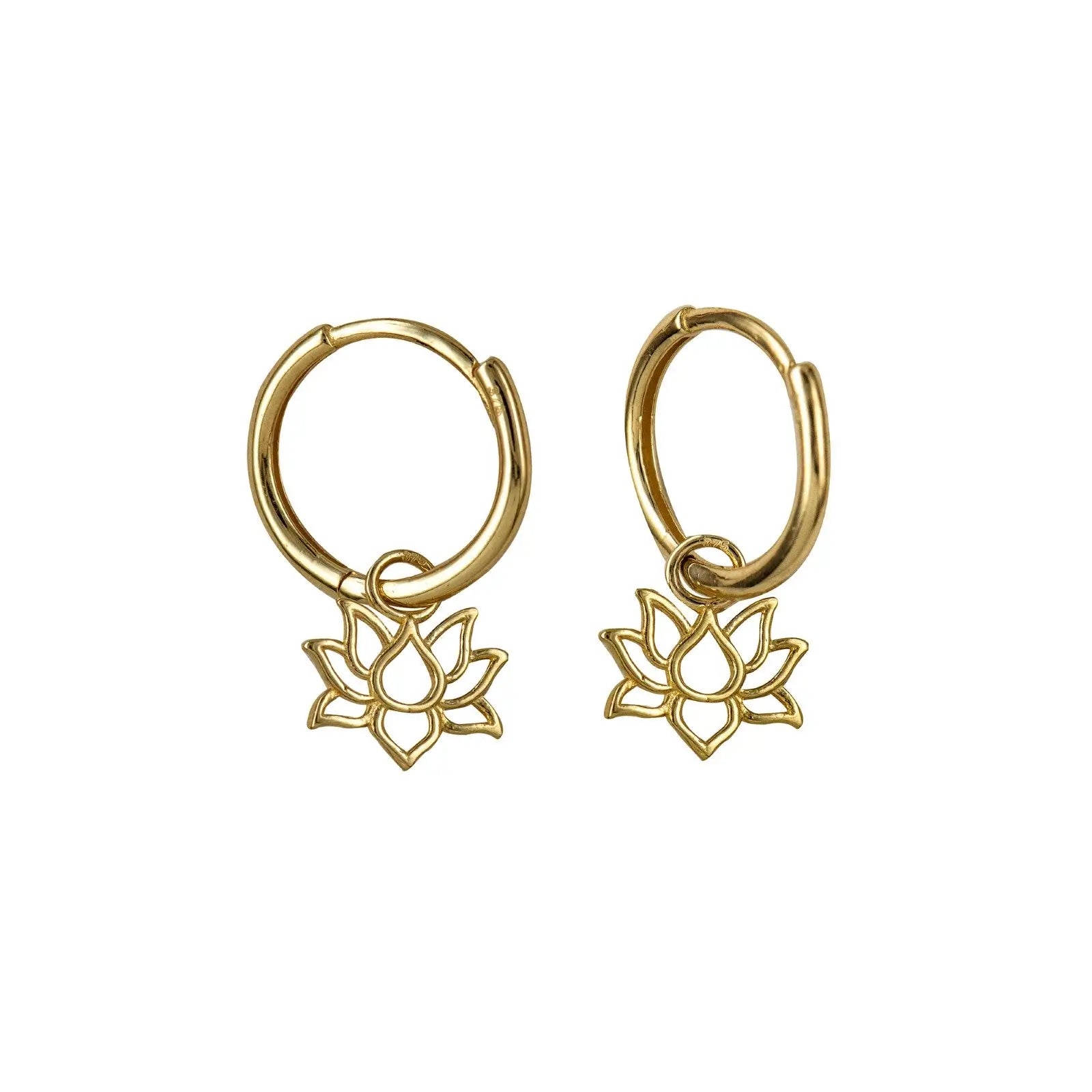 9ct Yellow Gold Huggies with Lotus Flower Drop