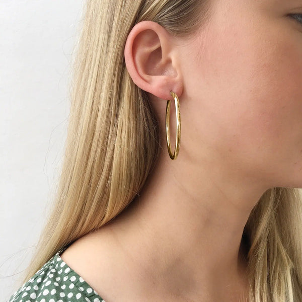 9ct Yellow  Gold Italian Hoop Earrings - alternate view