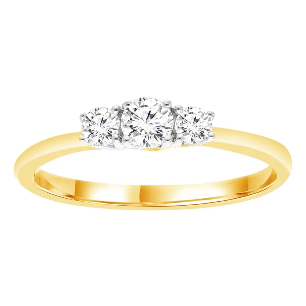 9ct Yellow Gold Lab Grown Trilogy Ring