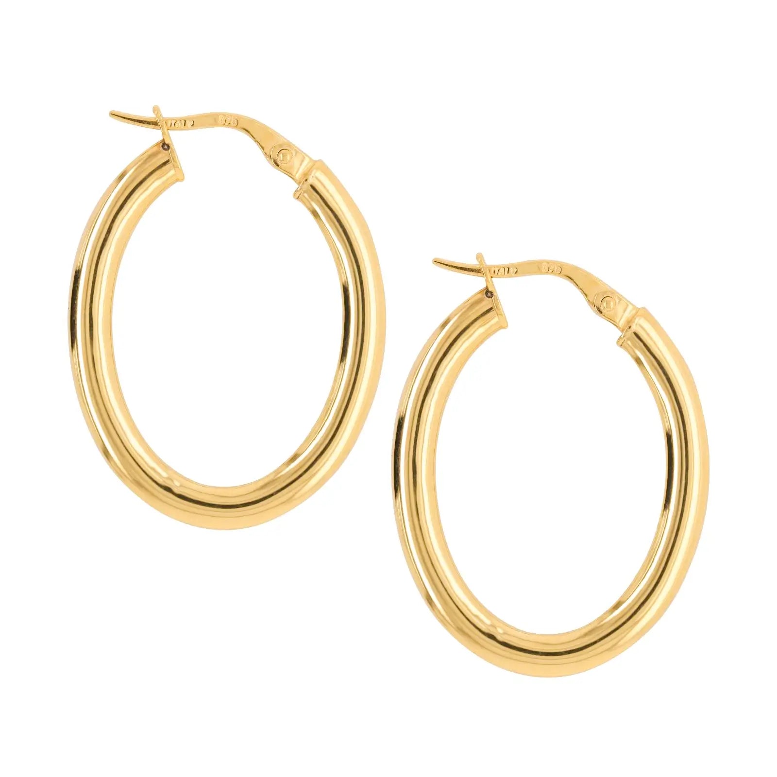 9ct Yellow Gold Large Flat Oval Hoop Earrings