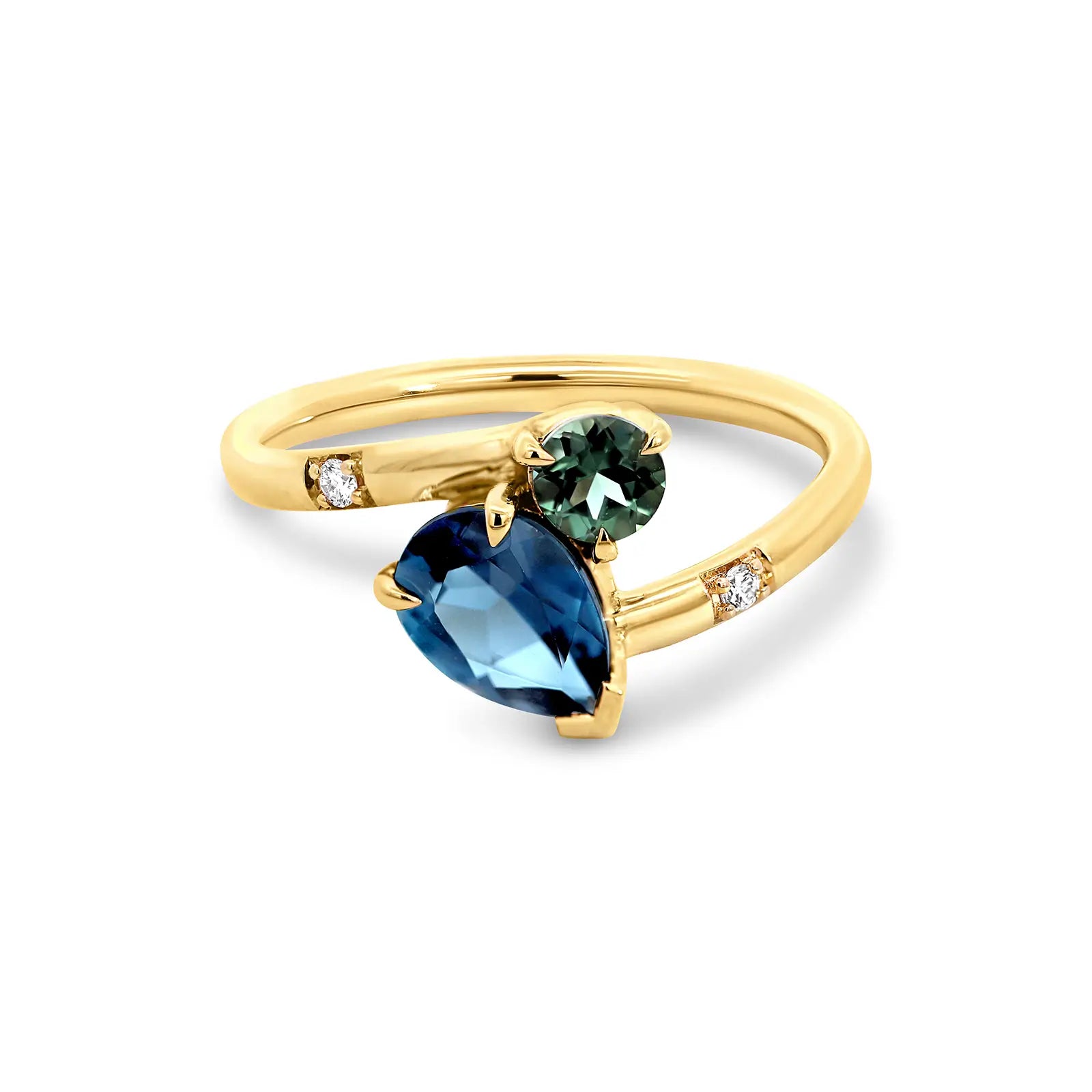 9ct Yellow Gold London Blue Topaz, Mint Tourmaline & Lab Grown Diamond Ring